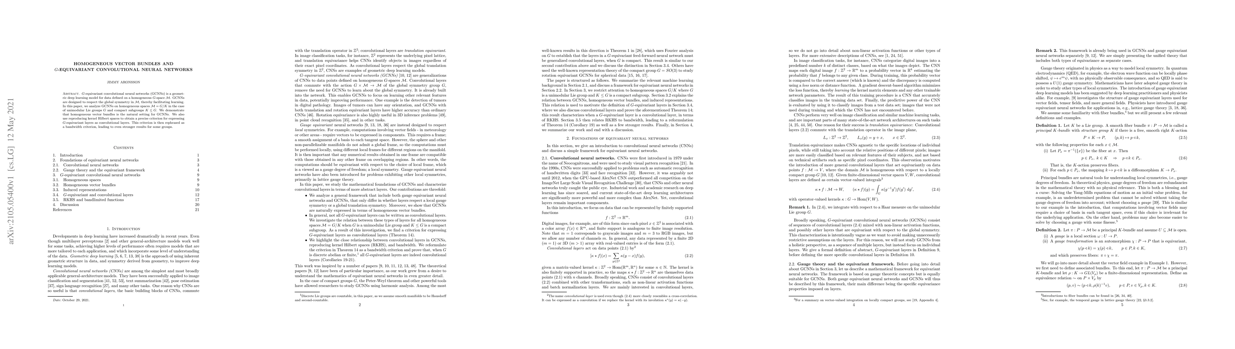 Thumbnail for Homogeneous vector bundles and $G$-equivariant convolutional neural
  networks