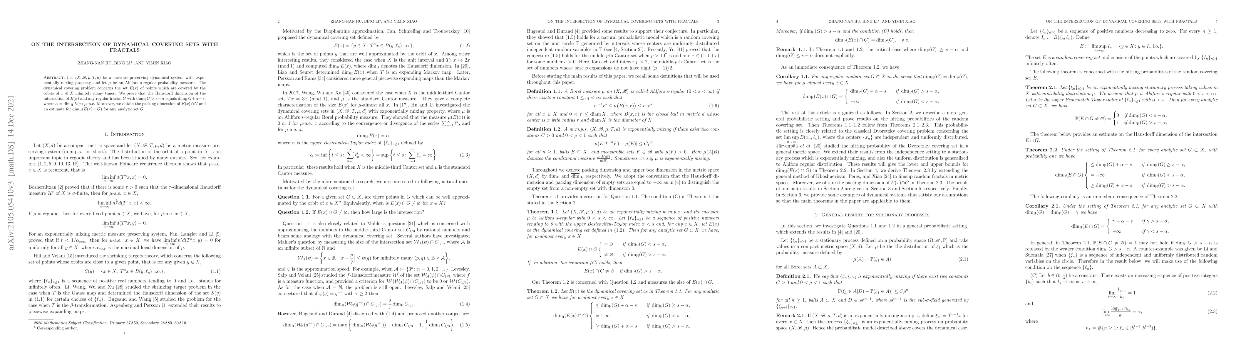 Thumbnail for On the Intersection of Dynamical Covering Sets with Fractals