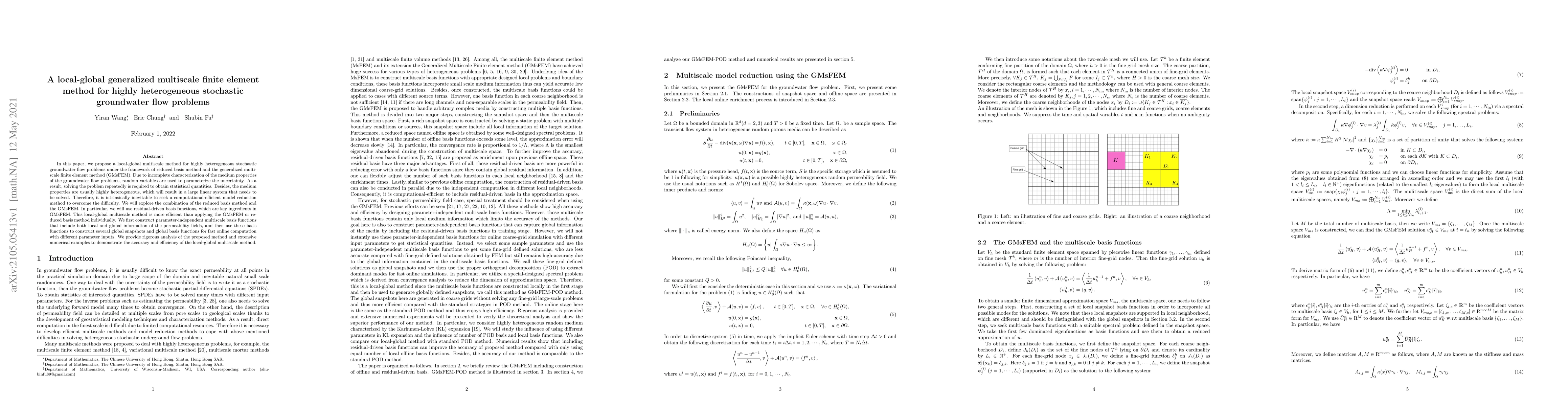 Thumbnail for A local-global generalized multiscale finite element method for highly
  heterogeneous stochastic groundwater flow problems
