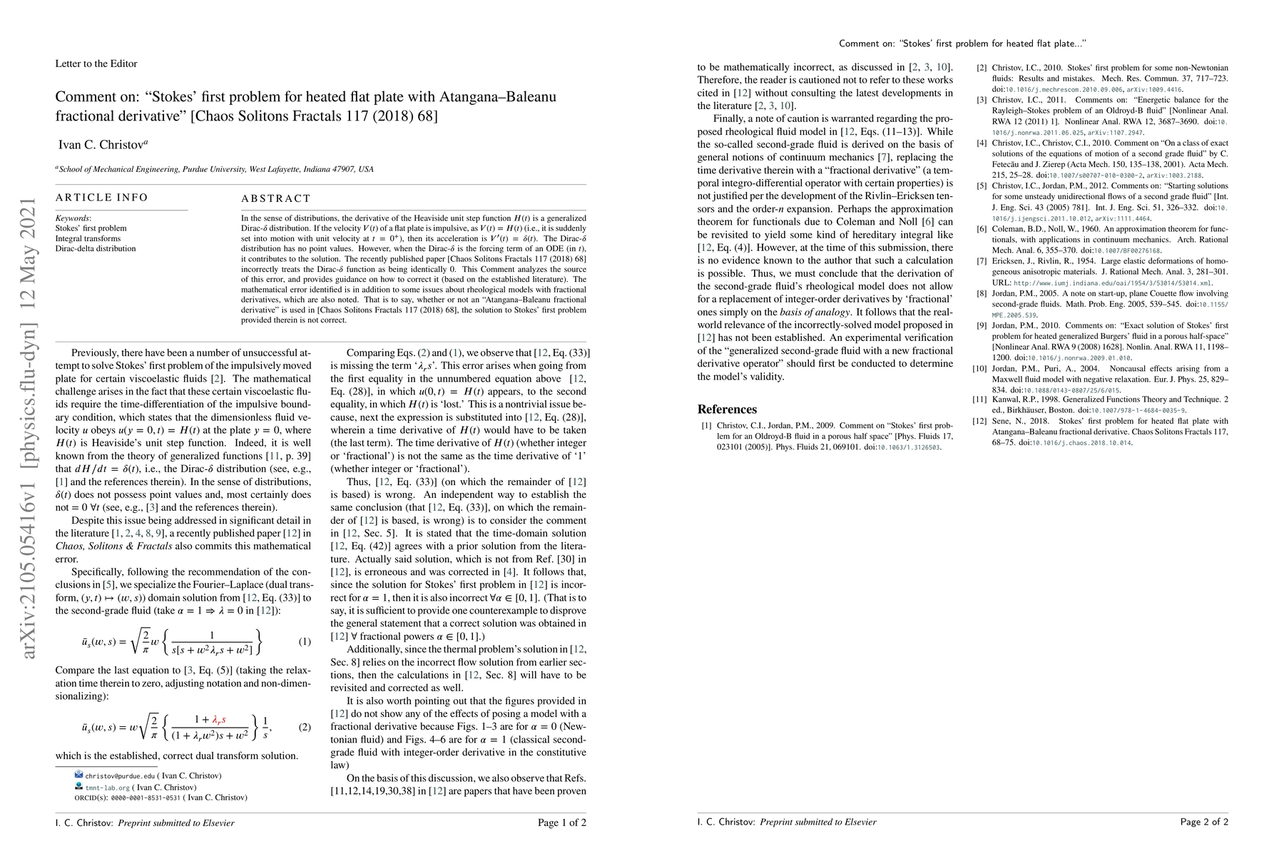 Thumbnail for Comment on: "Stokes' first problem for heated flat plate with
  Atangana--Baleanu fractional derivative" [Chaos Solitons Fractals 117 (2018)
  68]