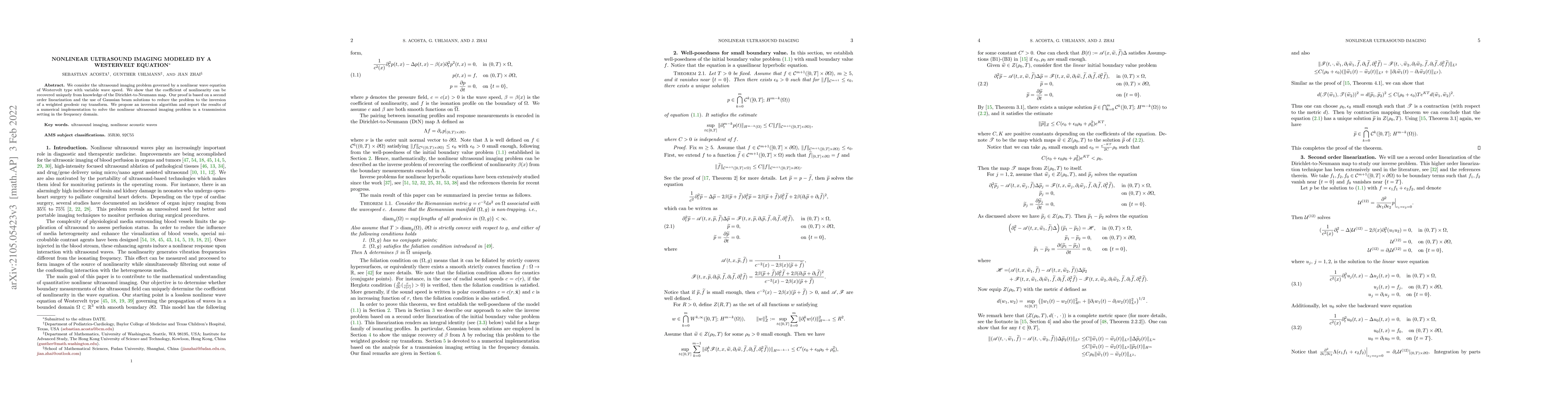 Thumbnail for Nonlinear ultrasound imaging modeled by a Westervelt equation