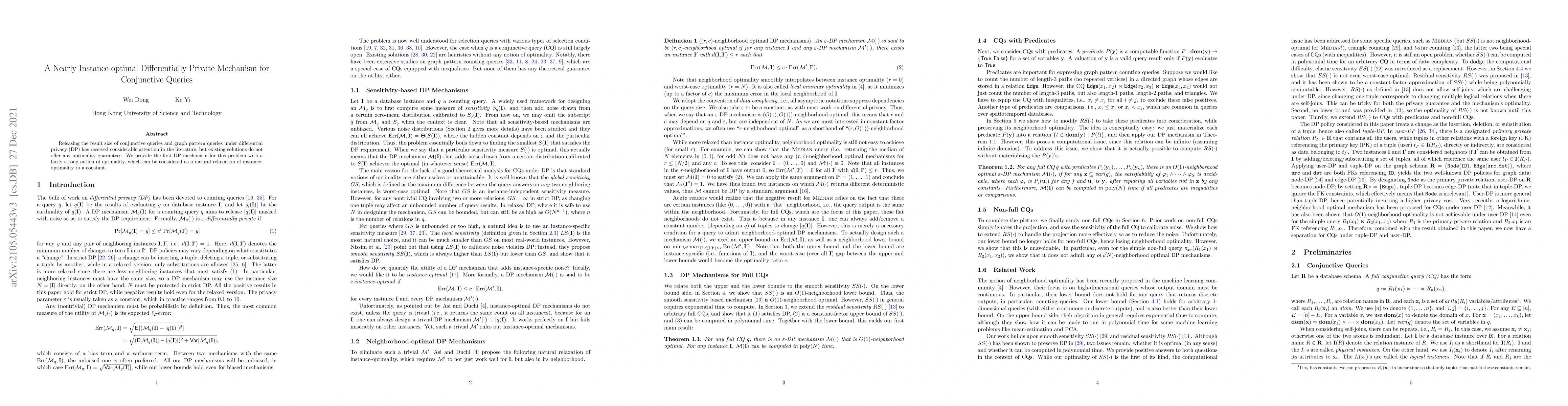 Thumbnail for A Nearly Instance-optimal Differentially Private Mechanism for
  Conjunctive Queries