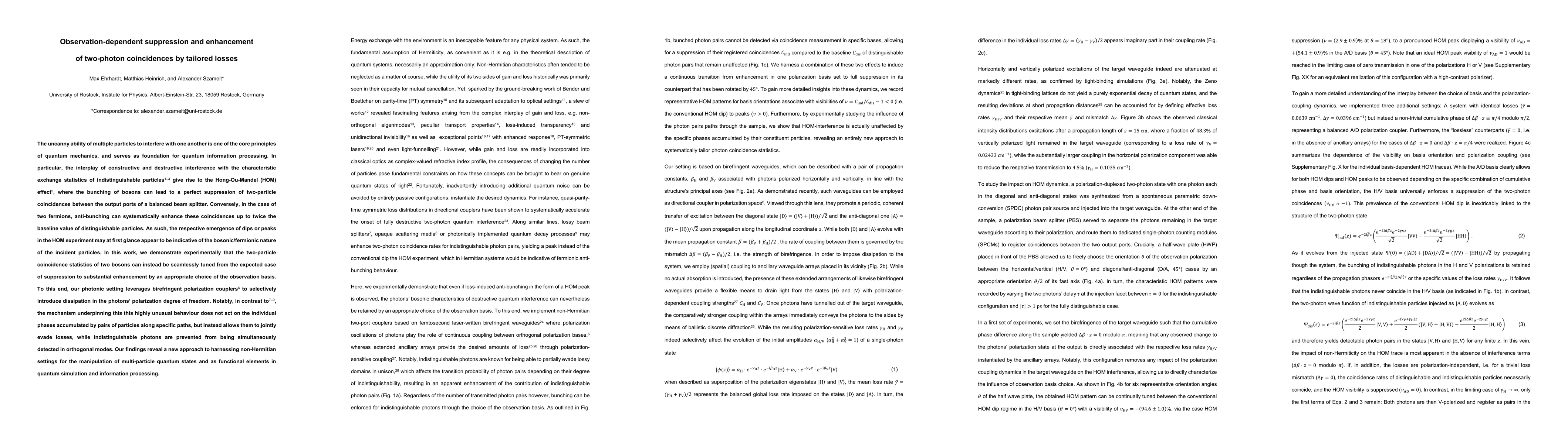 Thumbnail for Observation-dependent suppression and enhancement of two-photon
  coincidences by tailored losses