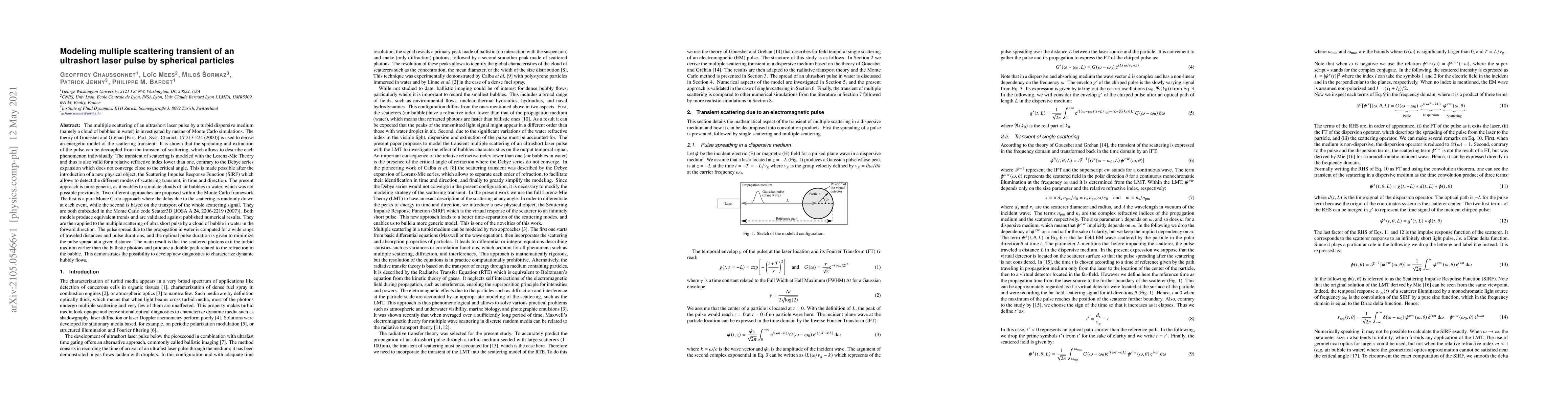 Thumbnail for Modeling multiple scattering transient of an ultrashort laser pulse by
  spherical particles