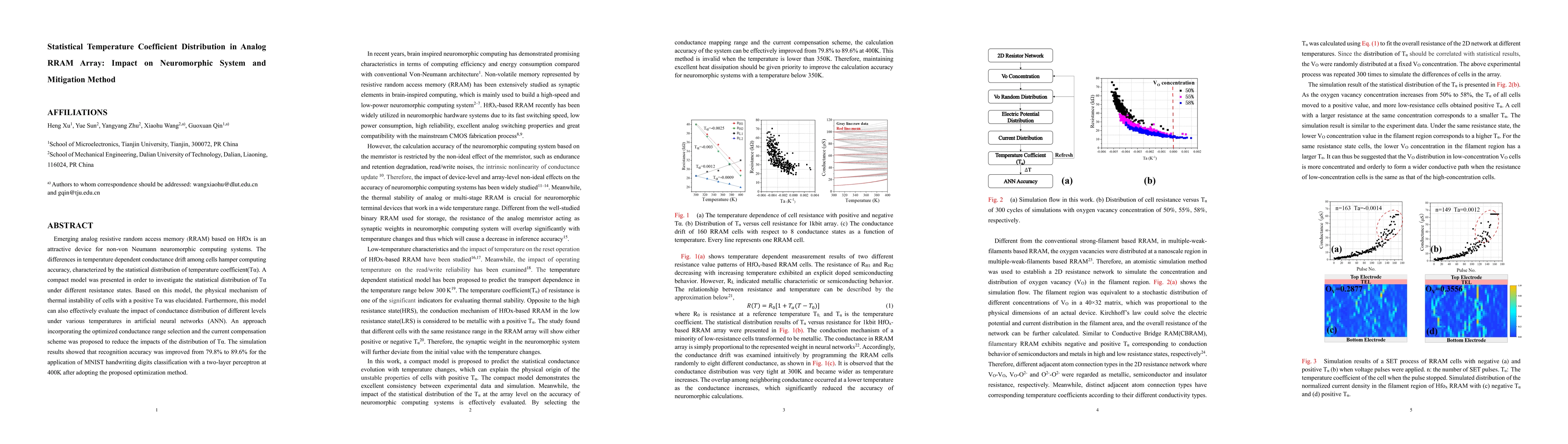 Thumbnail for Statistical Temperature Coefficient Distribution in Analog RRAM Array:
  Impact on Neuromorphic System and Mitigation Method