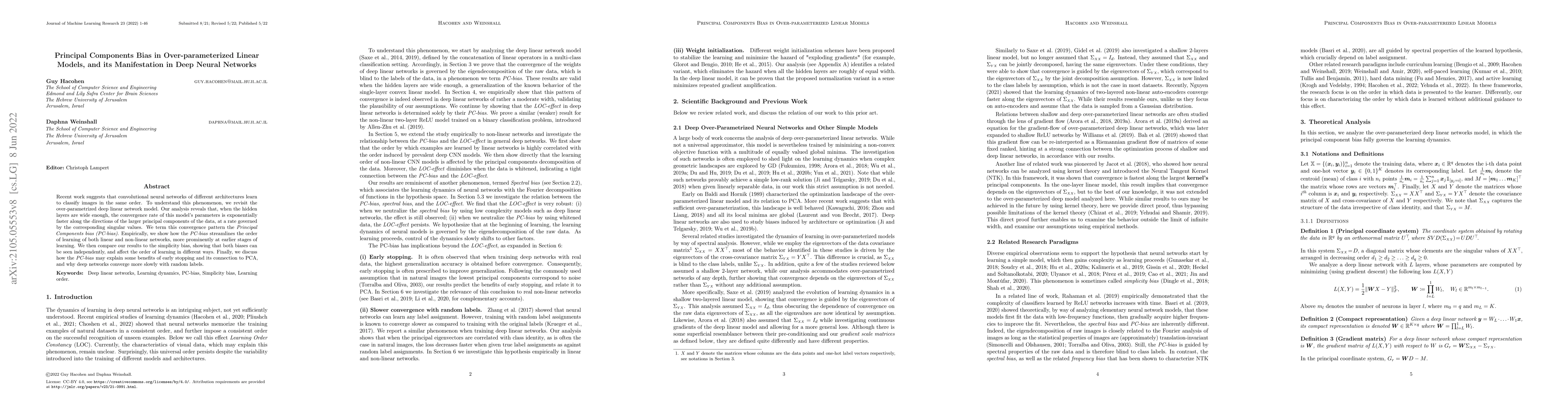 Thumbnail for Principal Components Bias in Over-parameterized Linear Models, and its
  Manifestation in Deep Neural Networks