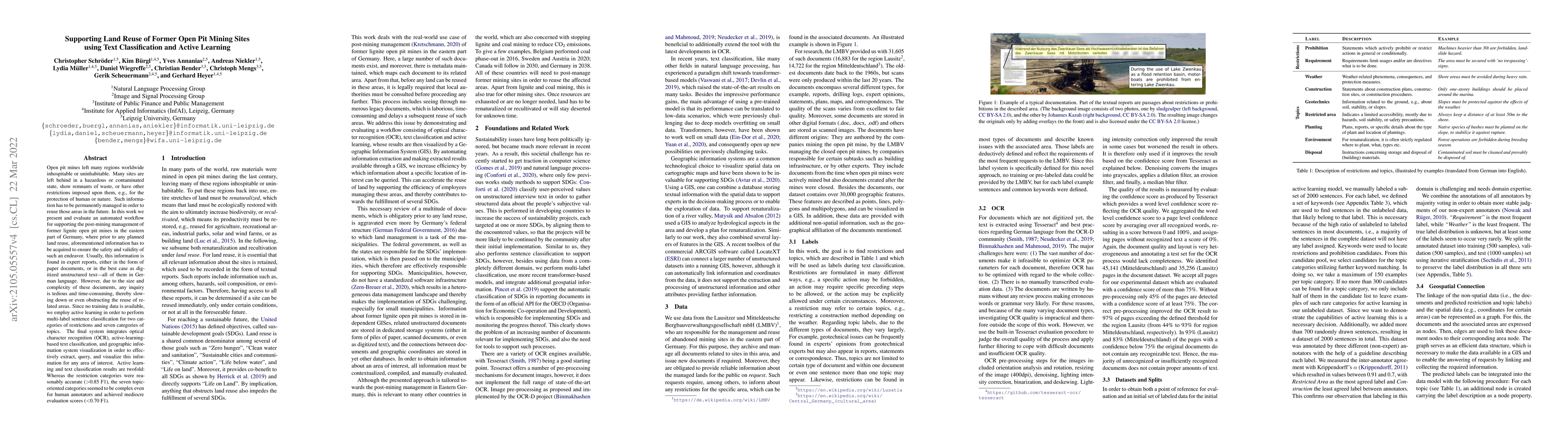 Thumbnail for Supporting Land Reuse of Former Open Pit Mining Sites using Text
  Classification and Active Learning
