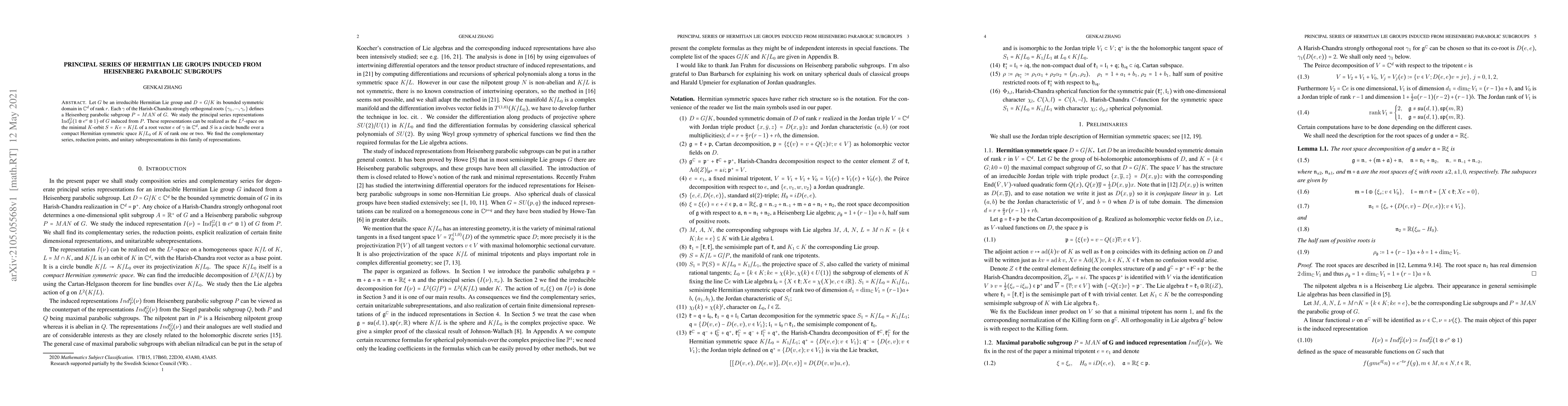 Thumbnail for Principal series of Hermitian Lie groups induced from Heisenberg
  parabolic subgroups