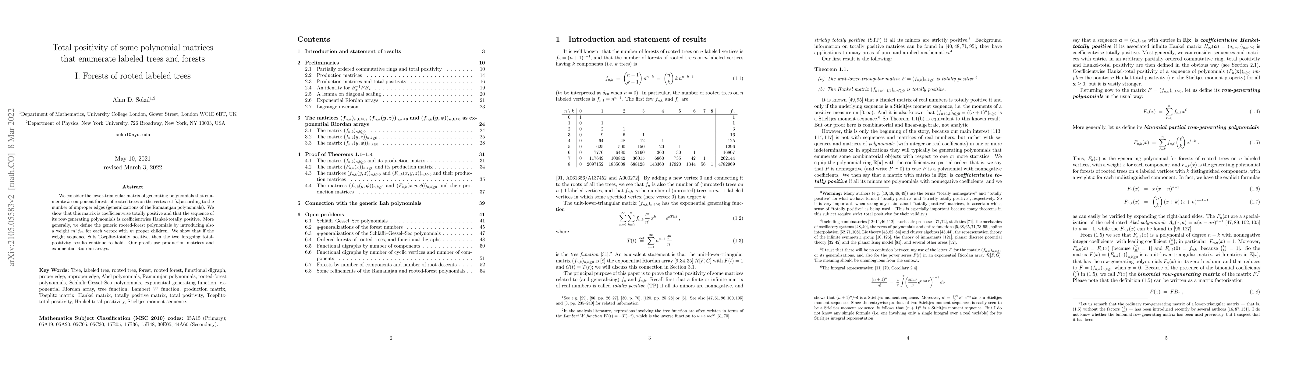 Thumbnail for Total positivity of some polynomial matrices that enumerate labeled
  trees and forests, I. Forests of rooted labeled trees