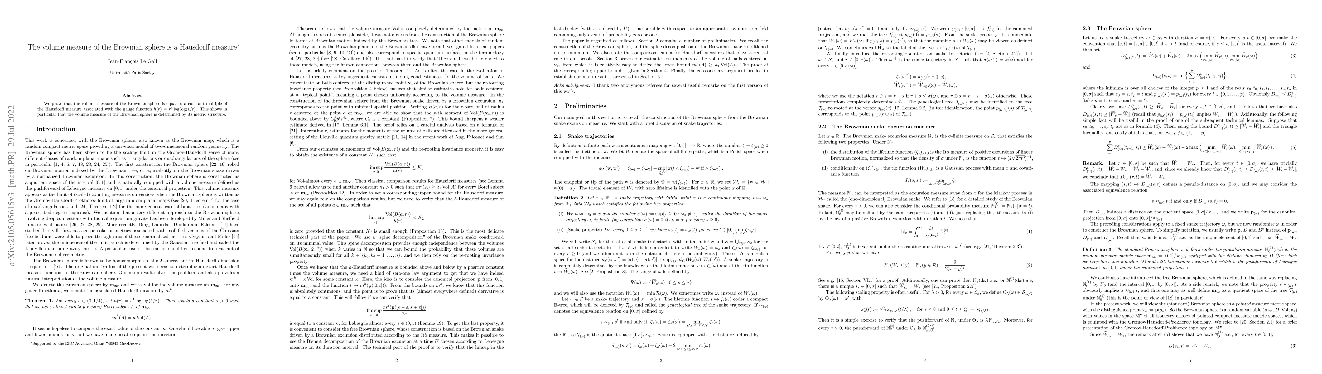 Thumbnail for The volume measure of the Brownian sphere is a Hausdorff measure