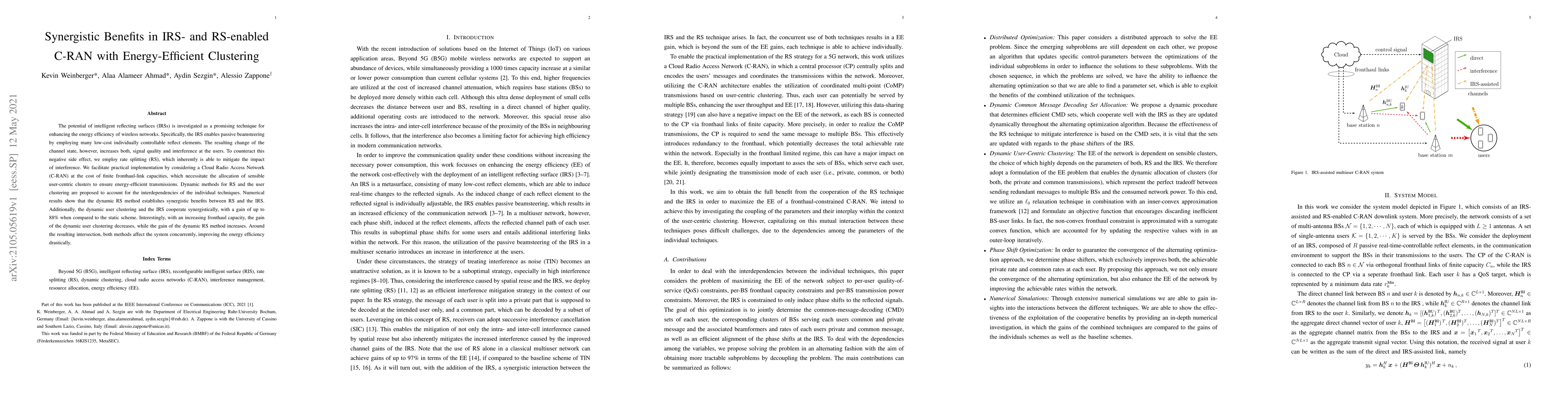 Thumbnail for Synergistic Benefits in IRS- and RS-enabled C-RAN with Energy-Efficient
  Clustering