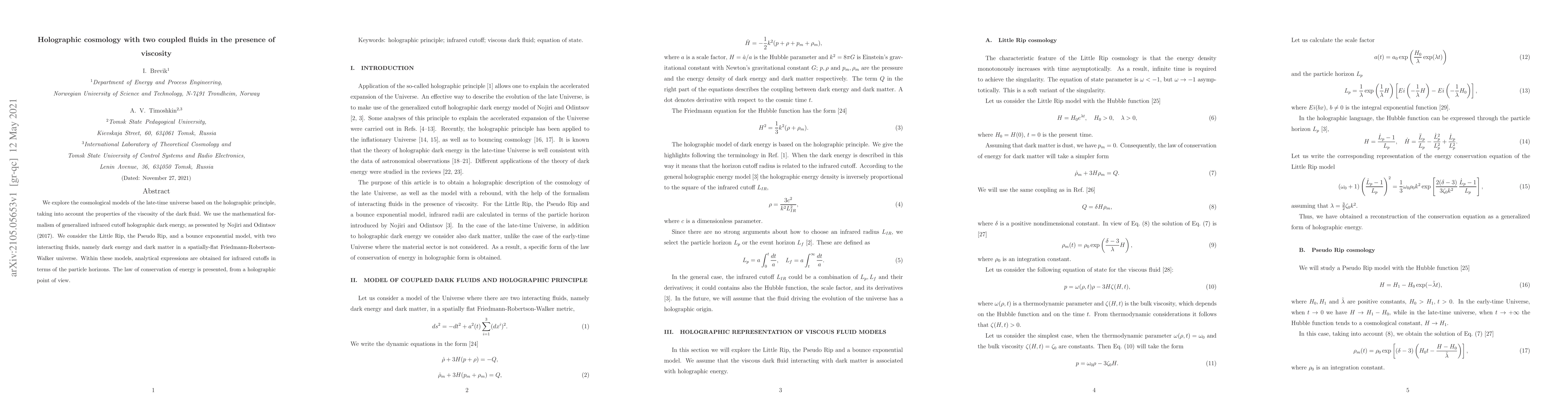 Thumbnail for Holographic cosmology with two coupled fluids in the presence of
  viscosity