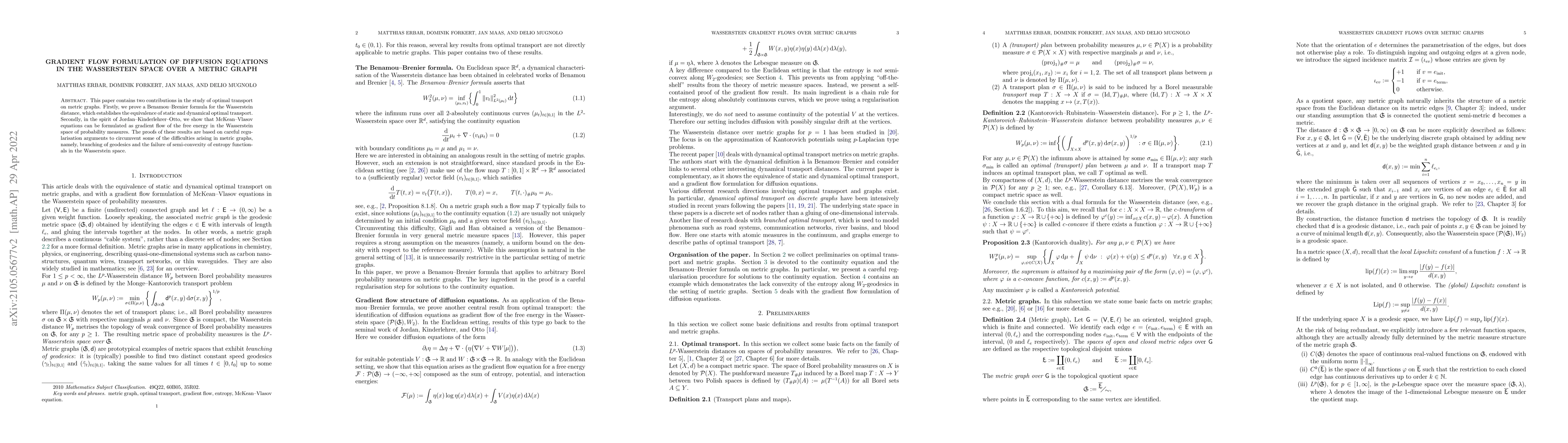 Thumbnail for Gradient flow formulation of diffusion equations in the Wasserstein
  space over a metric graph