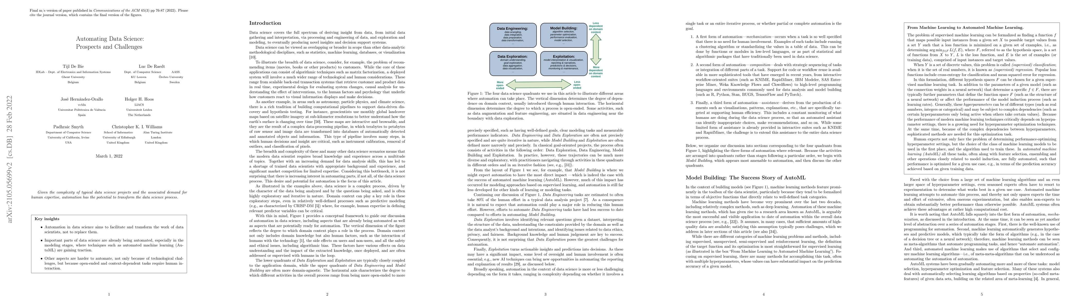 Thumbnail for Automating Data Science: Prospects and Challenges