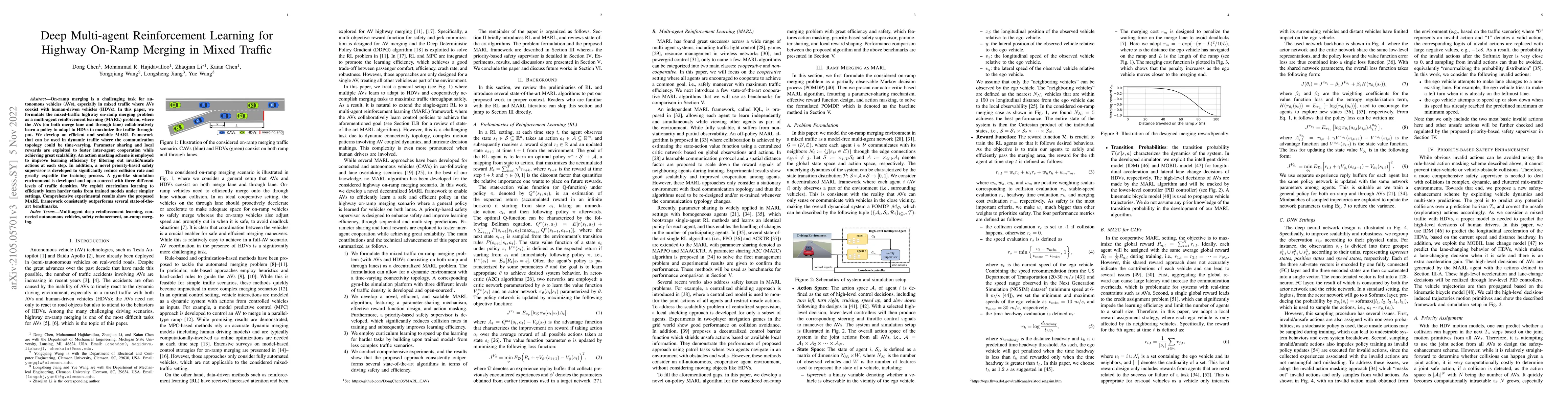 Thumbnail for Deep Multi-agent Reinforcement Learning for Highway On-Ramp Merging in
  Mixed Traffic