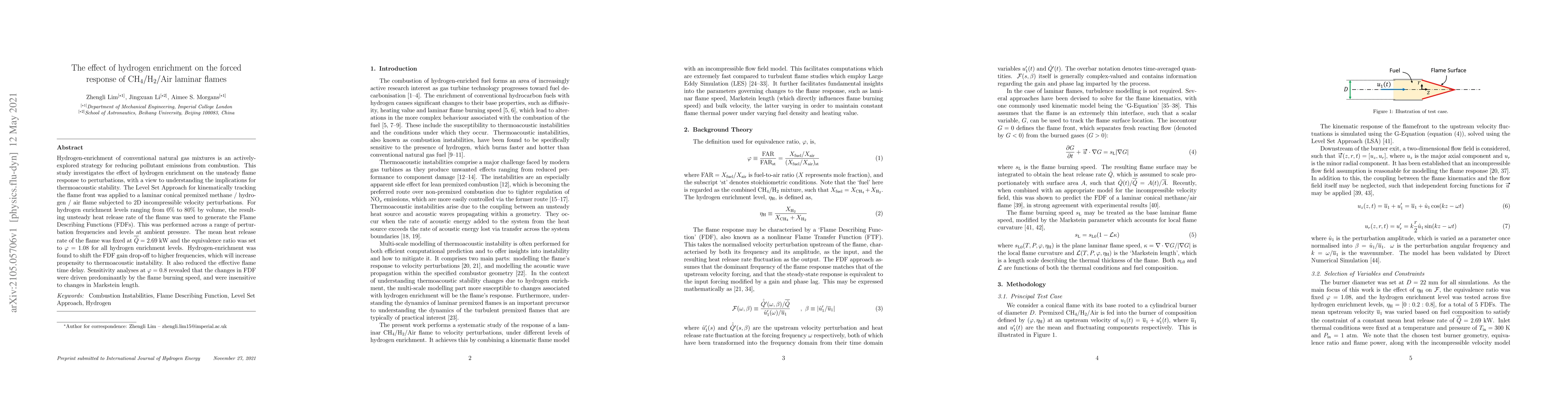 Thumbnail for The effect of hydrogen enrichment on the forced response of CH4/H2/Air
  laminar flames