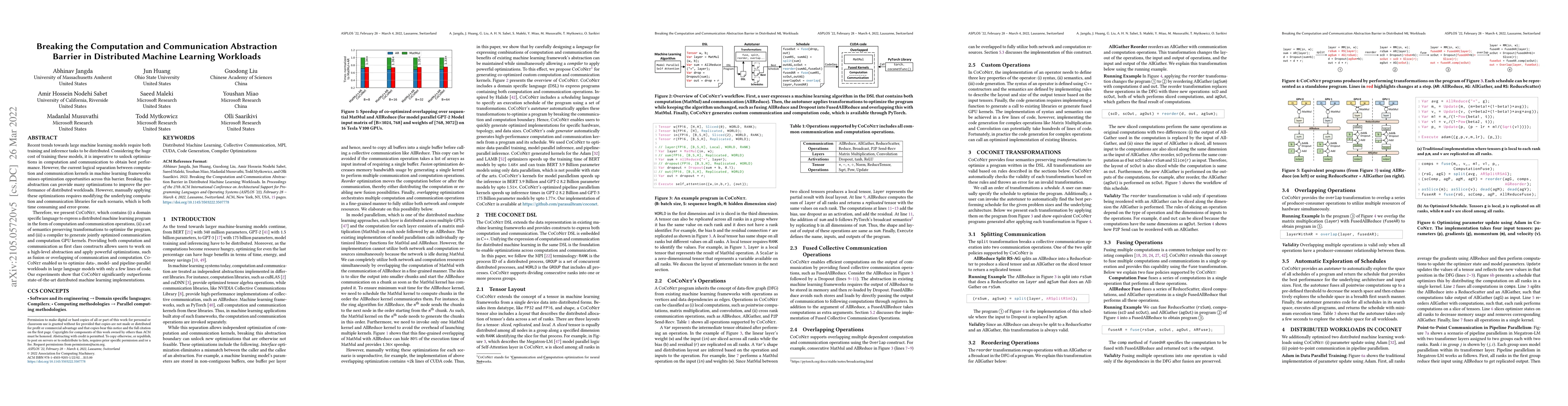 Thumbnail for Breaking the Computation and Communication Abstraction Barrier in
  Distributed Machine Learning Workloads