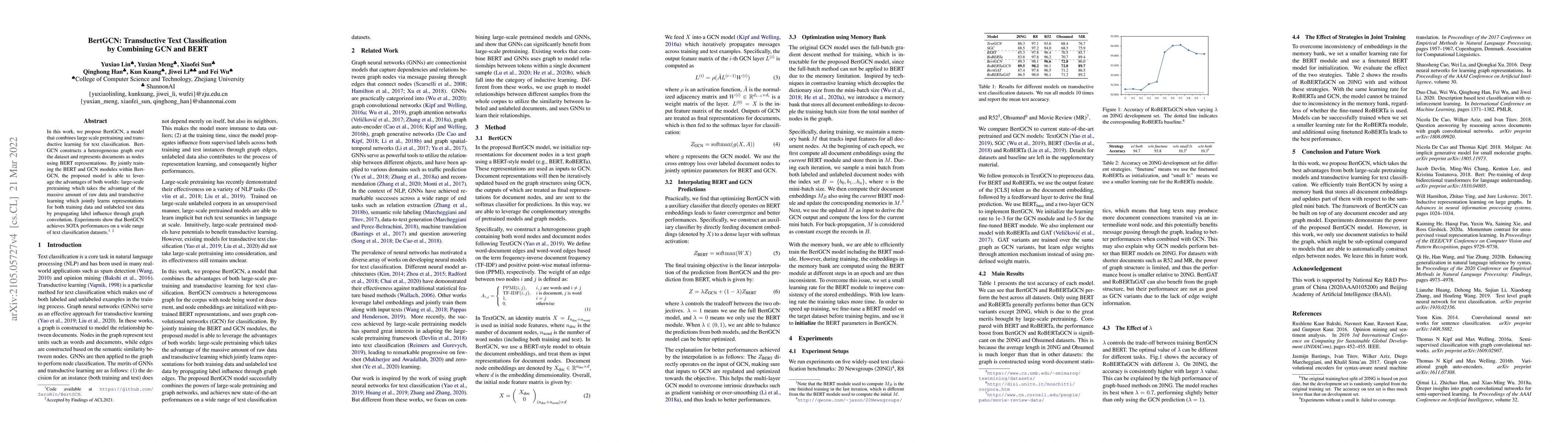 Thumbnail for BertGCN: Transductive Text Classification by Combining GCN and BERT