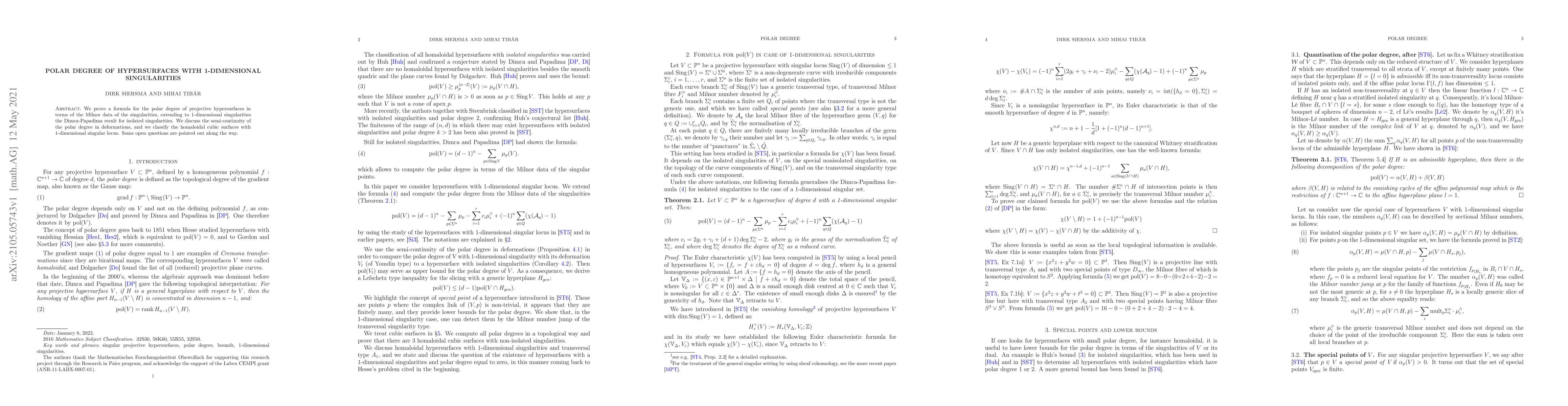 Thumbnail for Polar degree of hypersurfaces with 1-dimensional singularities