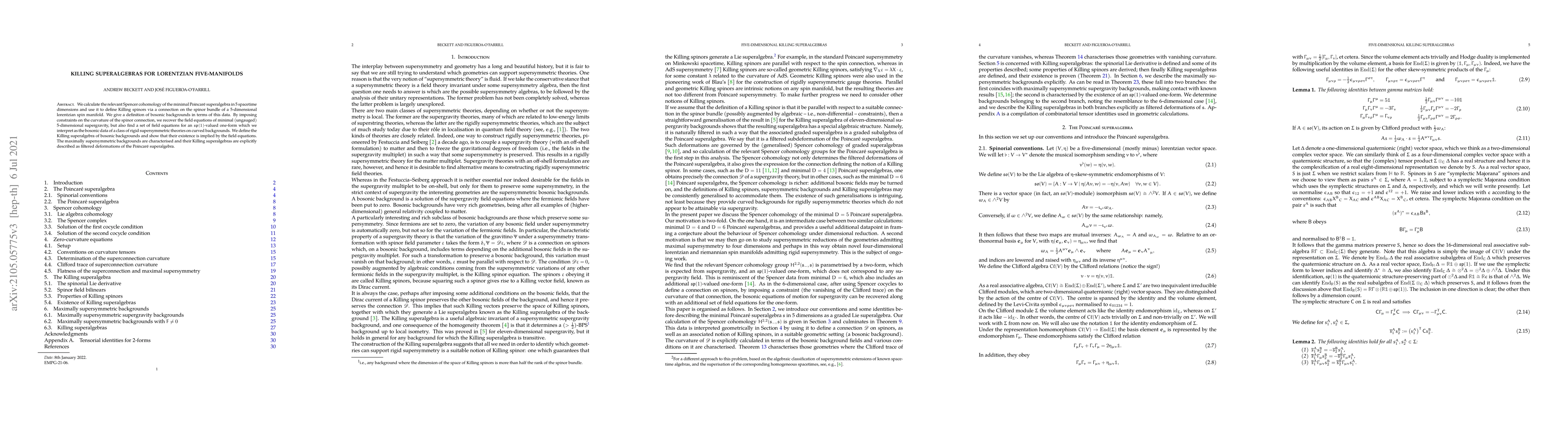 Thumbnail for Killing superalgebras for lorentzian five-manifolds