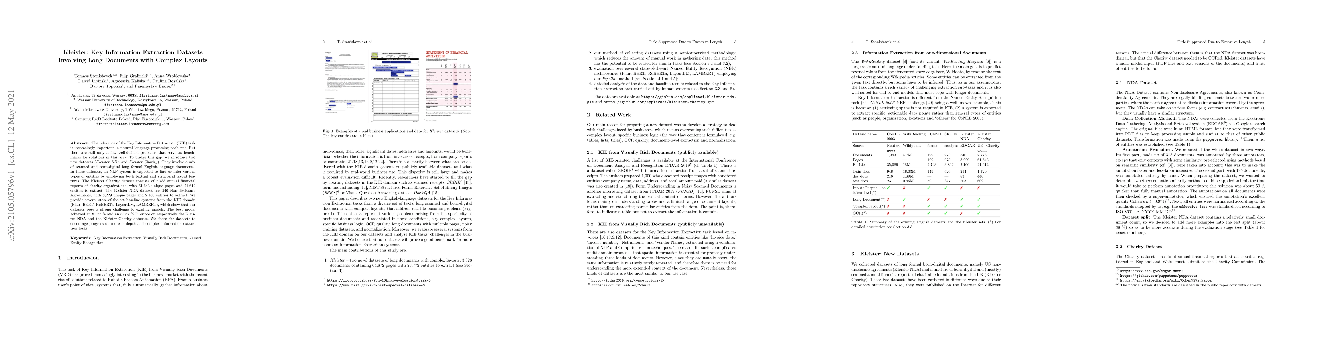 Thumbnail for Kleister: Key Information Extraction Datasets Involving Long Documents
  with Complex Layouts