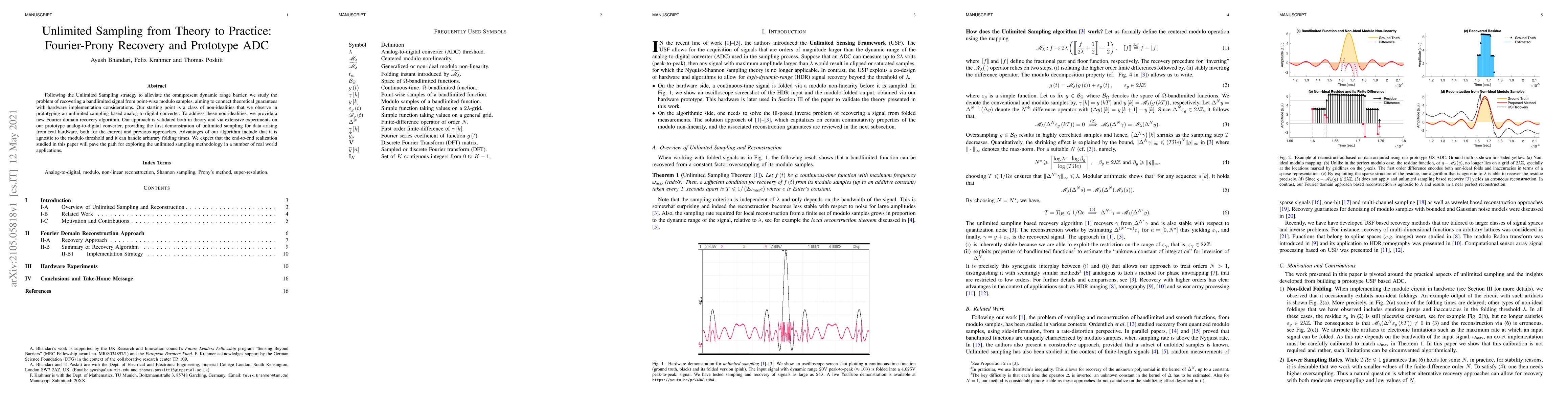 Thumbnail for Unlimited Sampling from Theory to Practice: Fourier-Prony Recovery and
  Prototype ADC