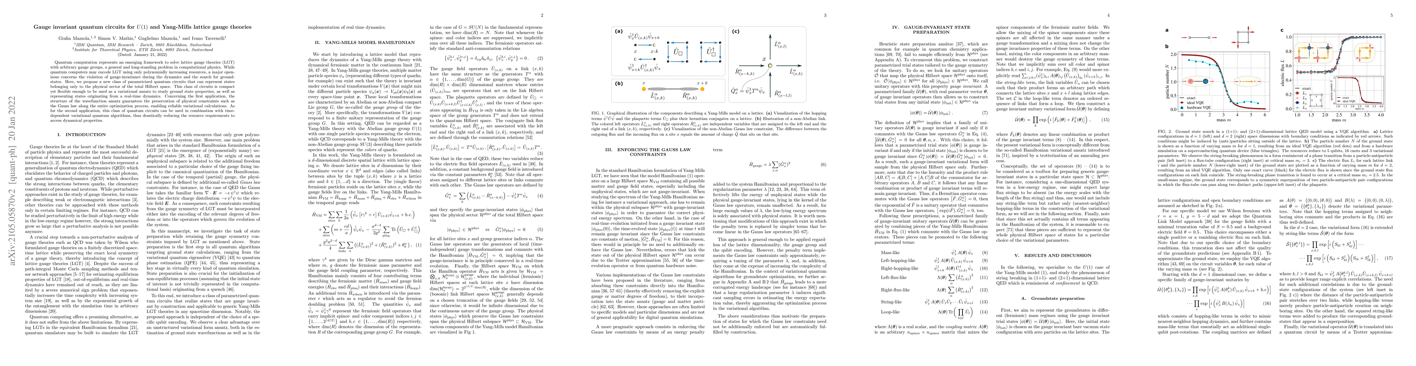 Thumbnail for Gauge invariant quantum circuits for $U(1)$ and Yang-Mills lattice gauge
  theories