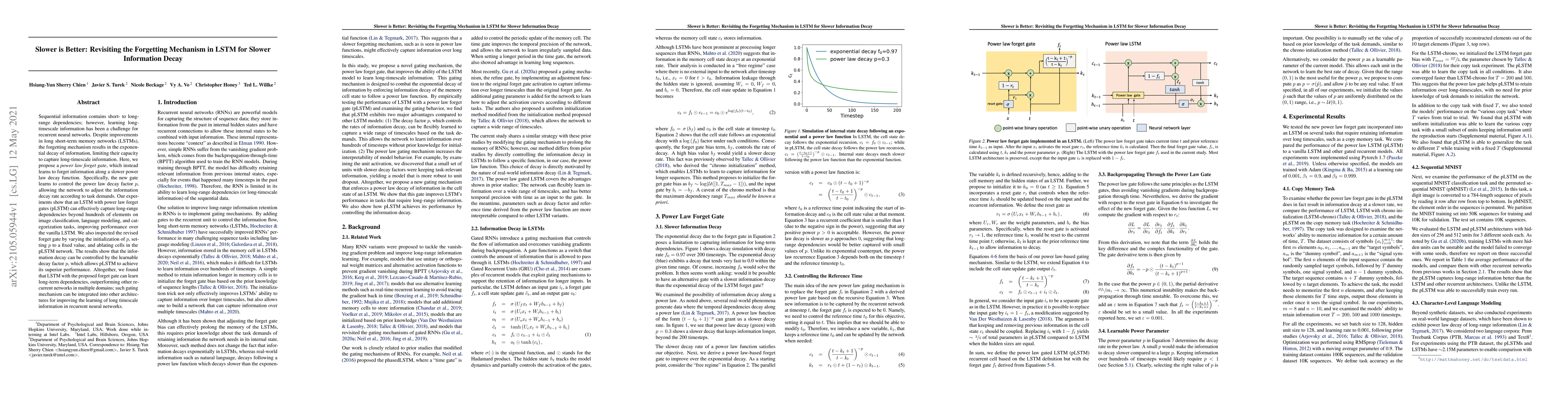 Thumbnail for Slower is Better: Revisiting the Forgetting Mechanism in LSTM for Slower
  Information Decay