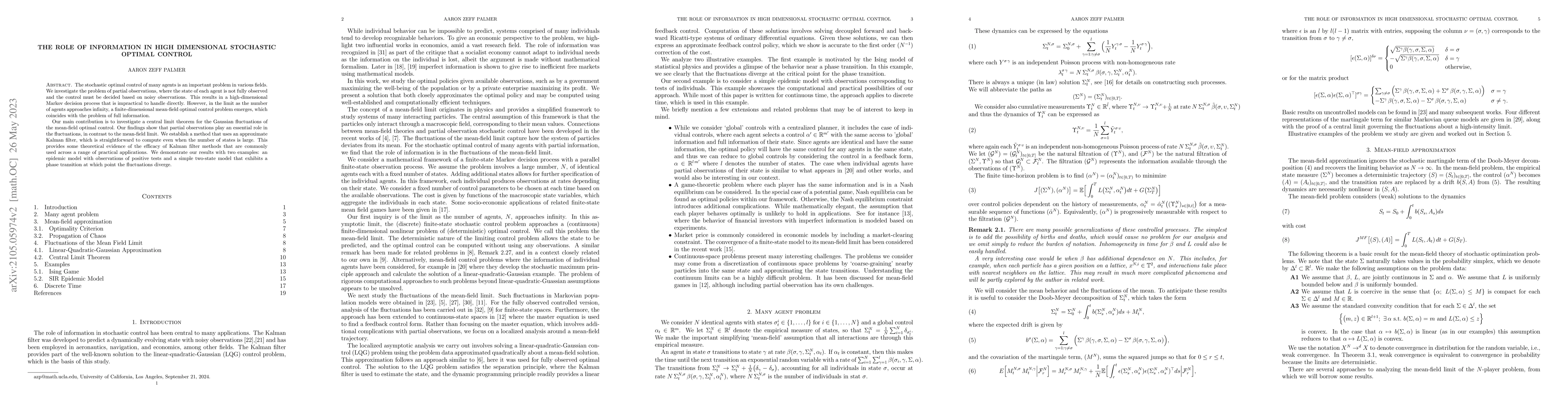 Thumbnail for The role of information in high dimensional stochastic optimal control