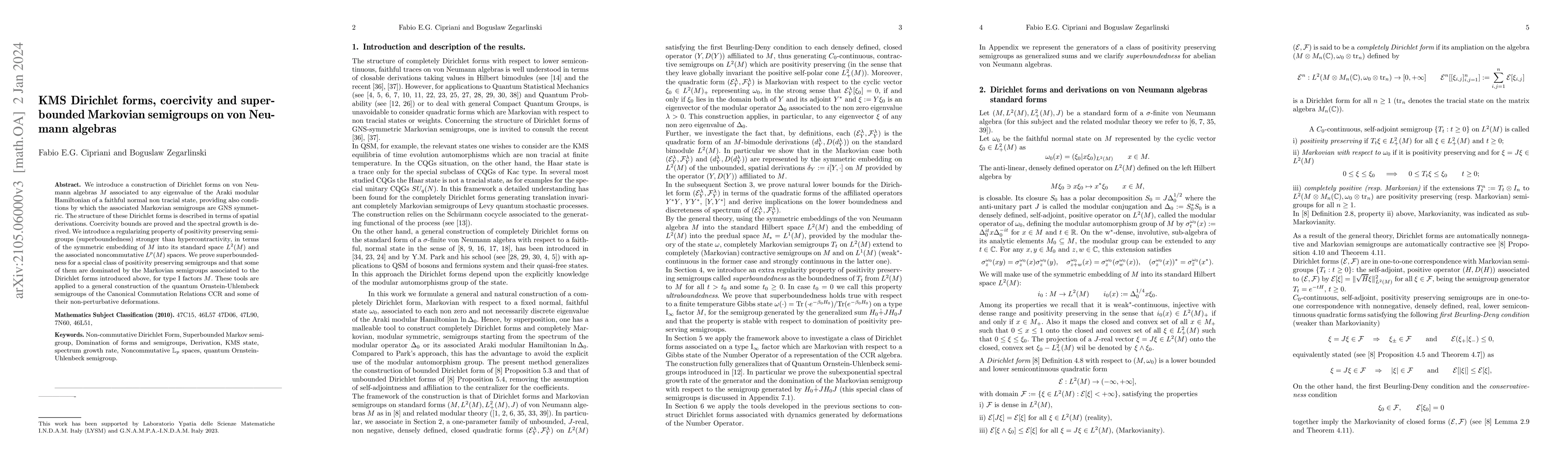 Thumbnail for KMS Dirichlet forms, coercivity and super-bounded Markovian semigroups
  on von Neumann algebras
