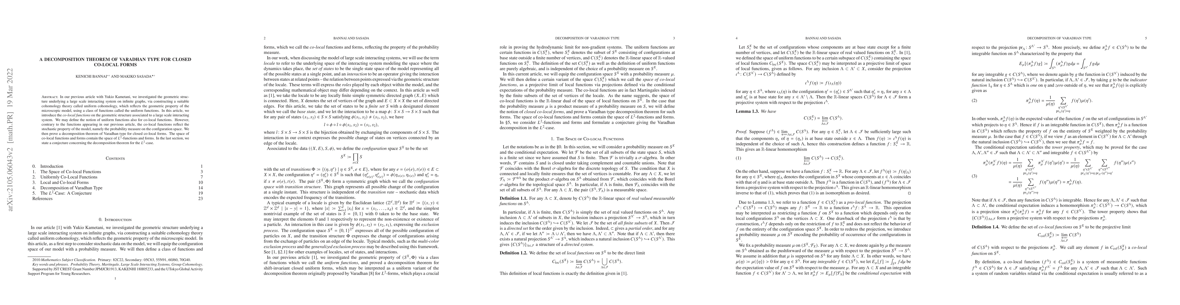 Thumbnail for A Decomposition Theorem of Varadhan Type for Co-local Forms on Large
  Scale Interacting Systems