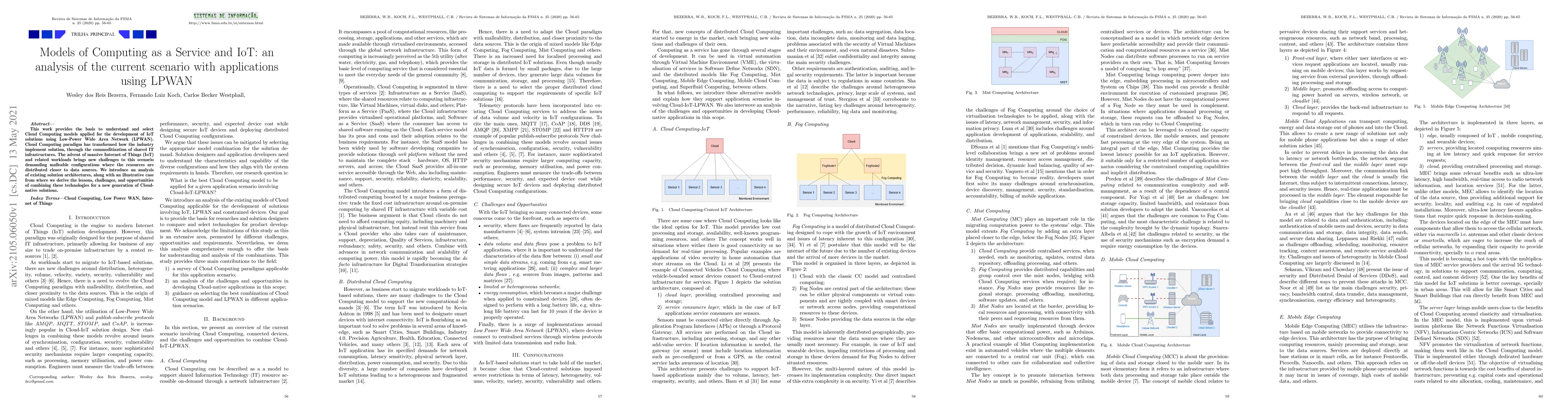 Thumbnail for Models of Computing as a Service and IoT: an analysis of the current
  scenario with applications using LPWAN