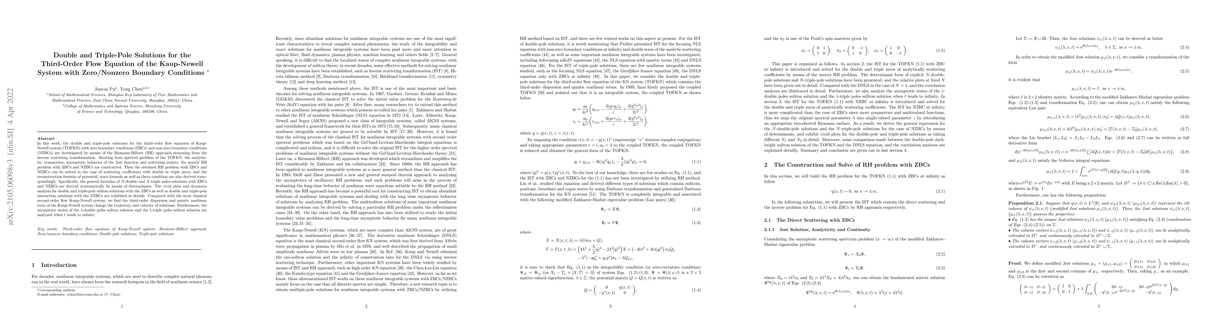 Thumbnail for Double and Triple-Pole Solutions for the Third-Order Flow Equation of
  the Kaup-Newell System with Zero/Nonzero Boundary Conditions