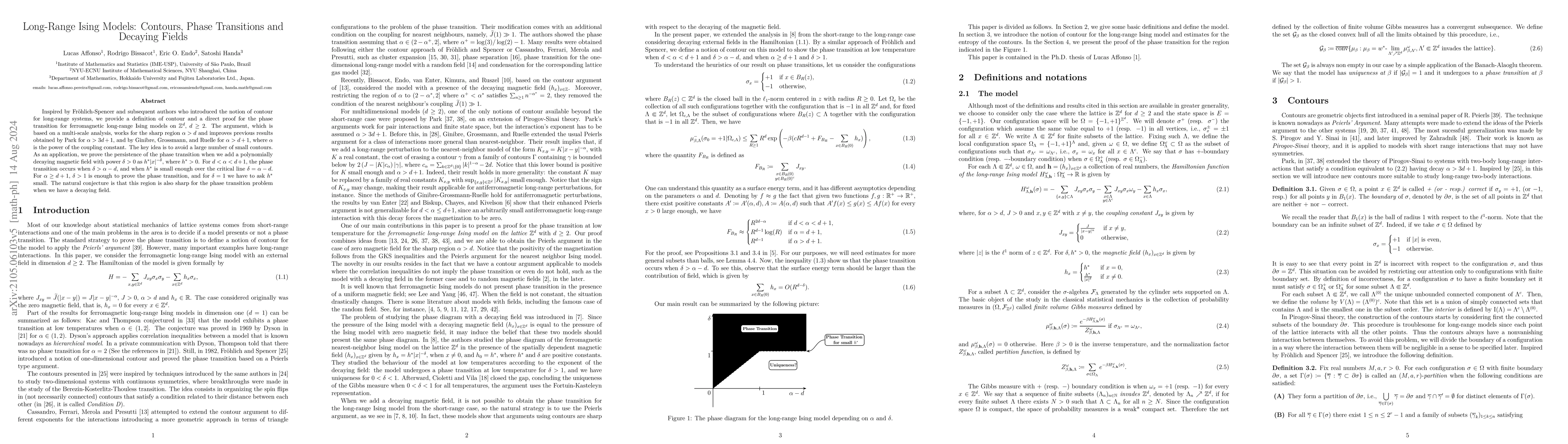 Thumbnail for Long-Range Ising Models: Contours, Phase Transitions and Decaying Fields
