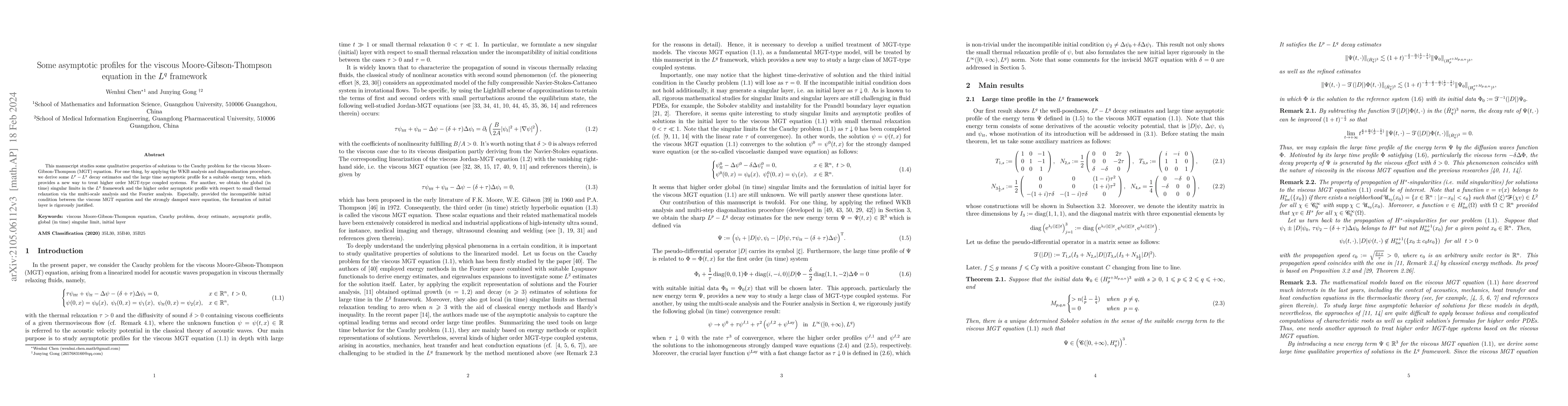 Thumbnail for Some asymptotic profiles for the viscous Moore-Gibson-Thompson equation
  in the $L^q$ framework