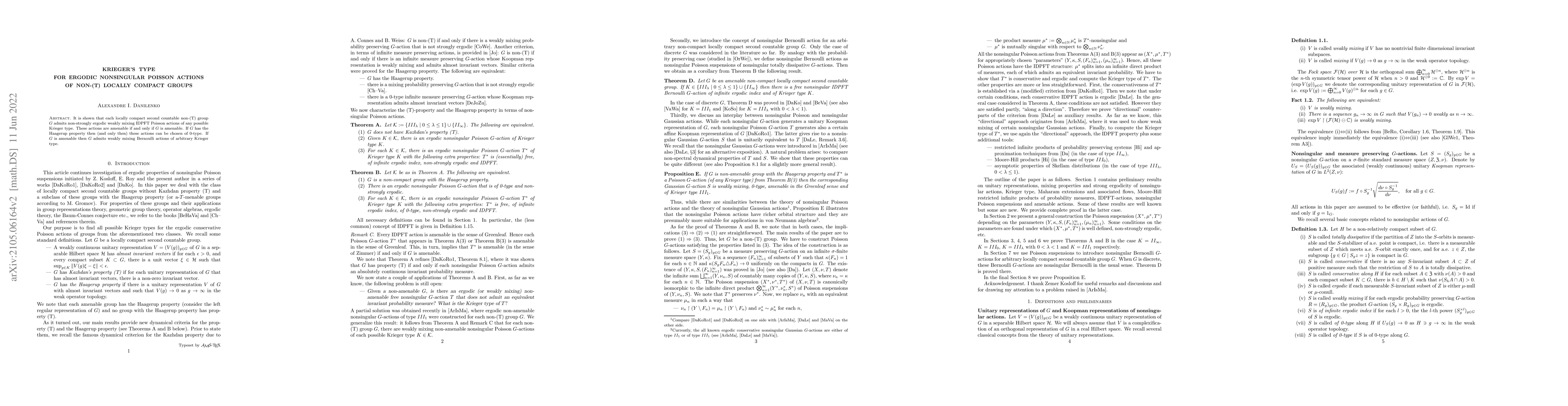 Thumbnail for Krieger's type for ergodic nonsingular Poisson actions of non-(T)
  locally compact groups