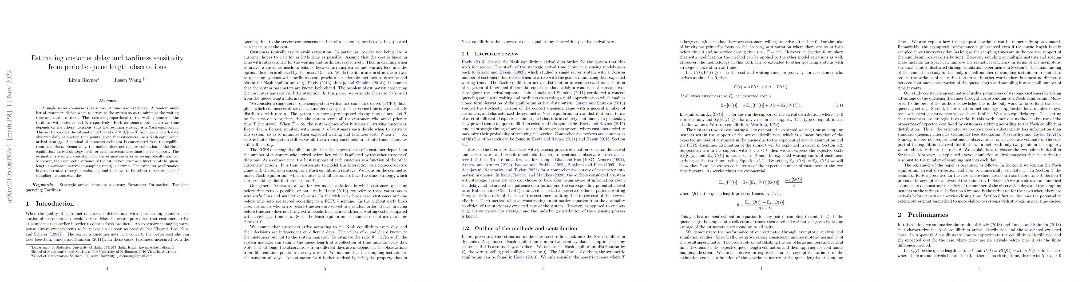 Thumbnail for Estimating customer delay and tardiness sensitivity from periodic queue
  length observations