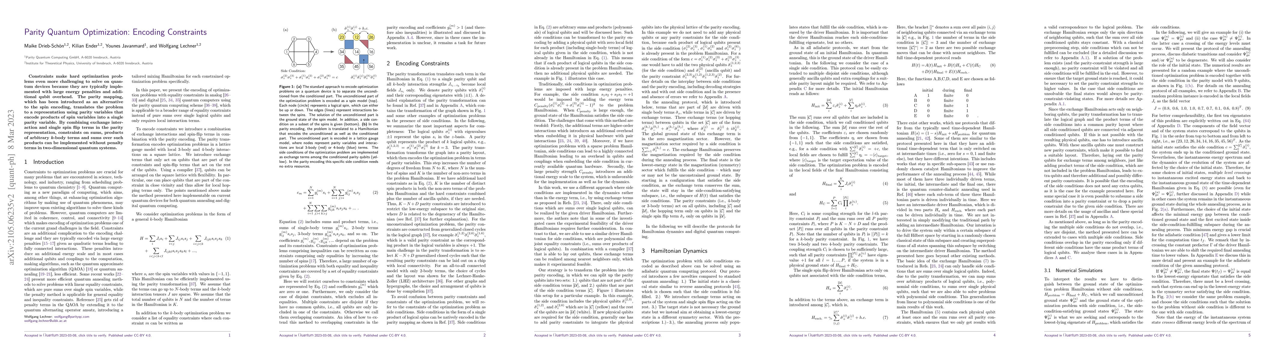 Thumbnail for Parity Quantum Optimization: Encoding Constraints