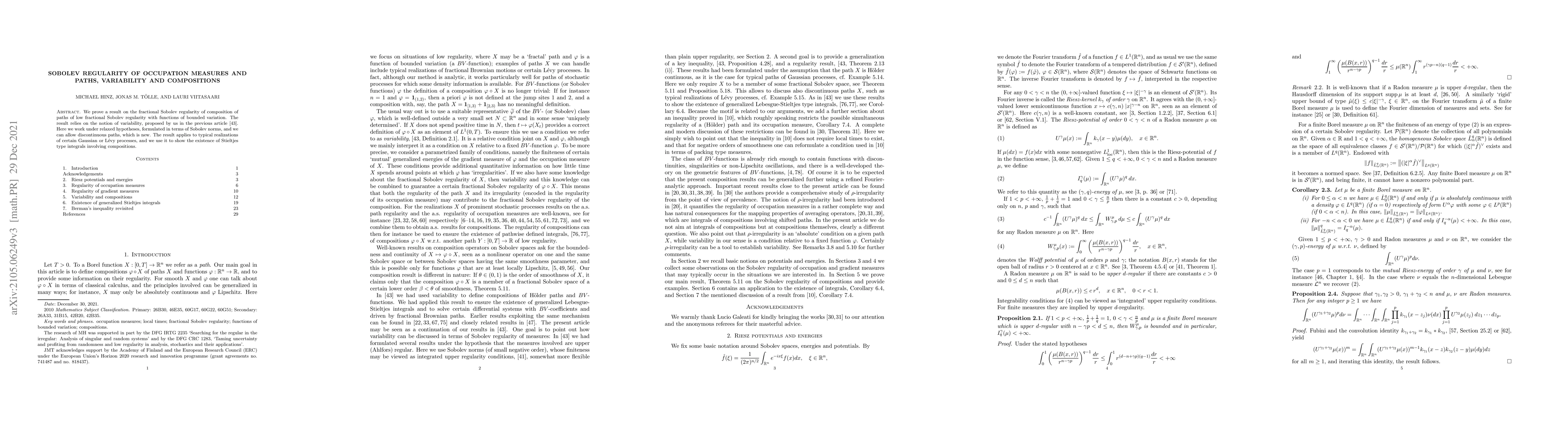 Thumbnail for Sobolev regularity of occupation measures and paths, variability and
  compositions