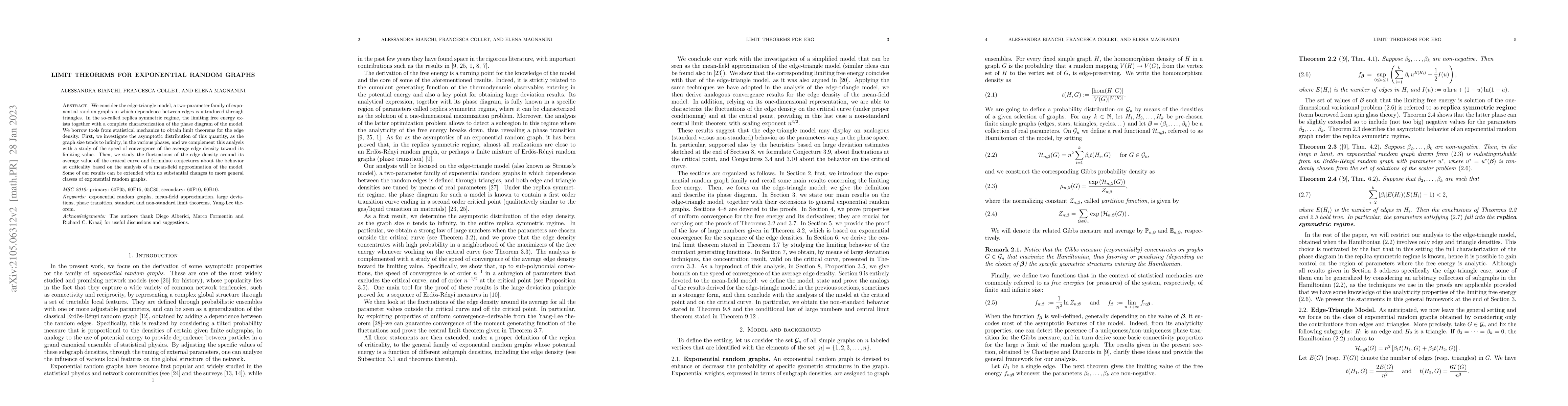 Thumbnail for Limit theorems for exponential random graphs