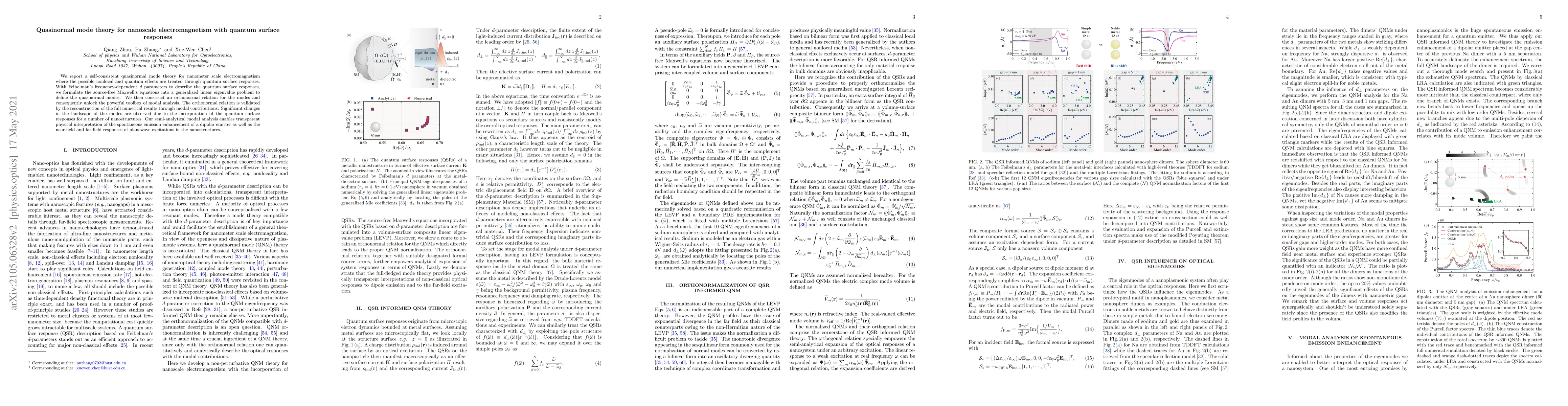 Thumbnail for Quasinormal mode theory for nanoscale electromagnetism with quantum
  surface responses