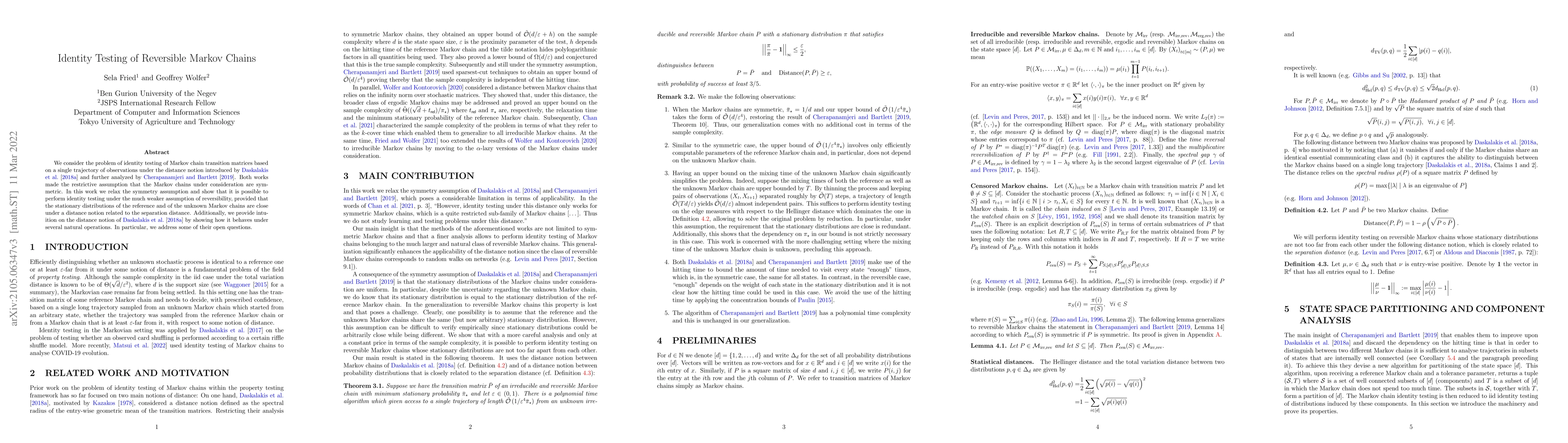 Thumbnail for Identity testing of reversible Markov chains