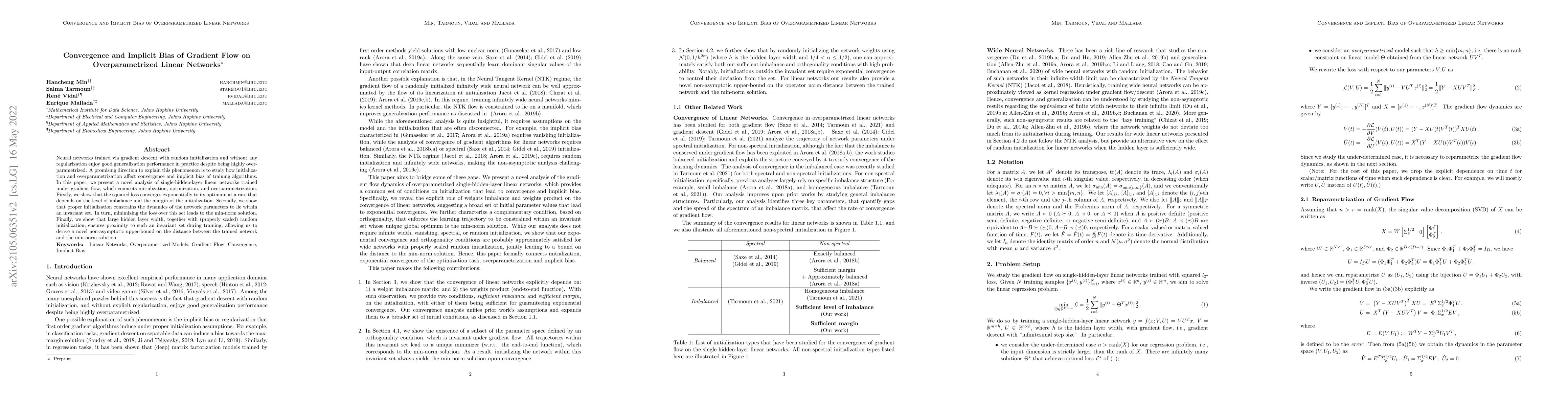 Thumbnail for Convergence and Implicit Bias of Gradient Flow on Overparametrized
  Linear Networks