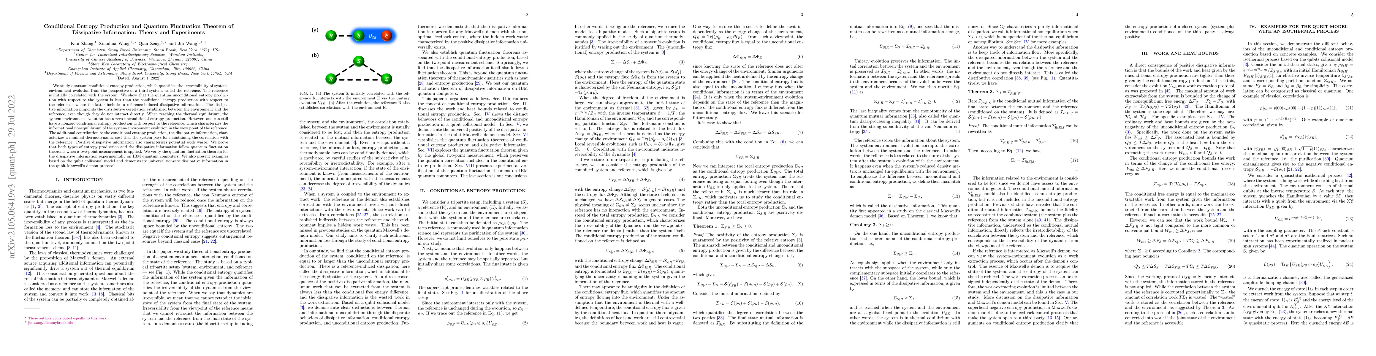 Thumbnail for Conditional entropy production and quantum fluctuation theorem of
  dissipative information: Theory and experiments
