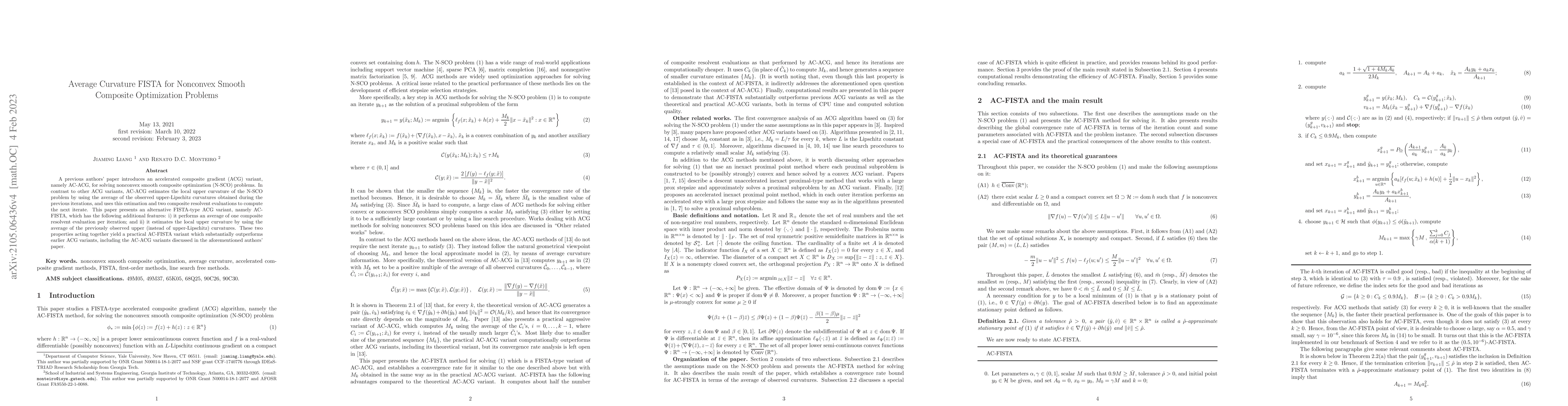 Thumbnail for Average Curvature FISTA for Nonconvex Smooth Composite Optimization
  Problems