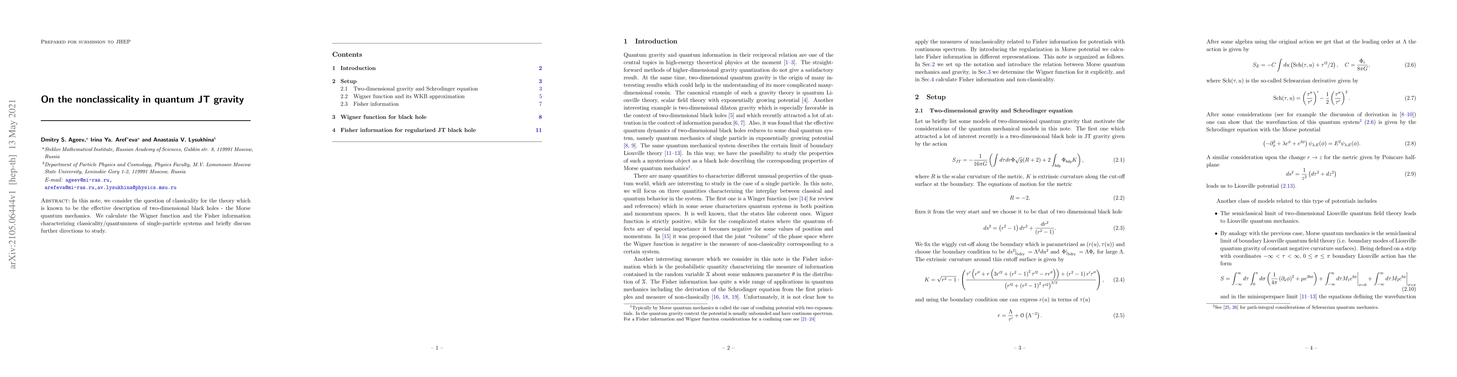 Thumbnail for On the nonclassicality in quantum JT gravity