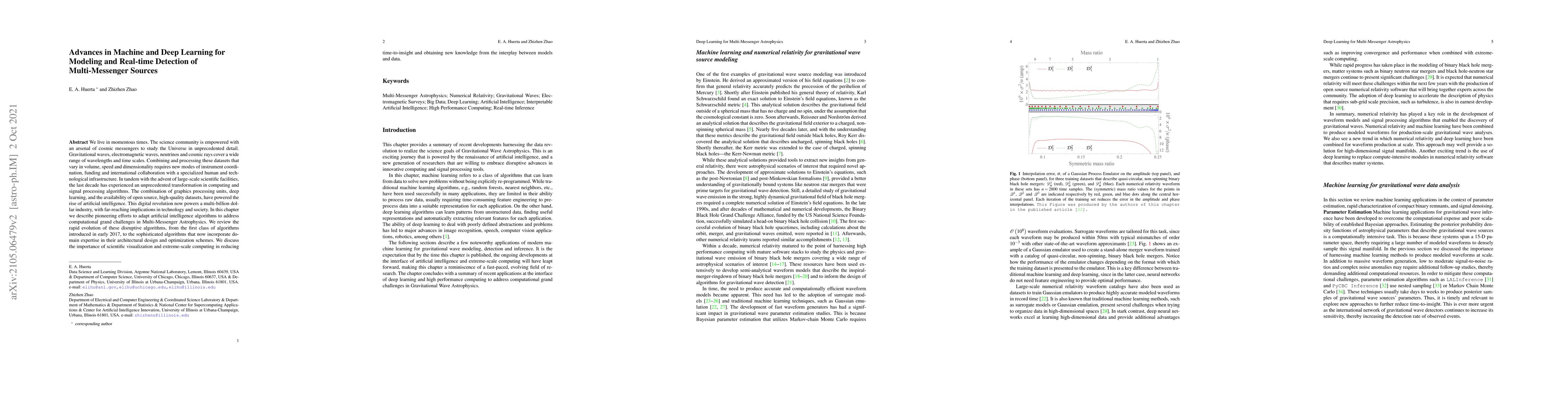 Thumbnail for Advances in Machine and Deep Learning for Modeling and Real-time
  Detection of Multi-Messenger Sources