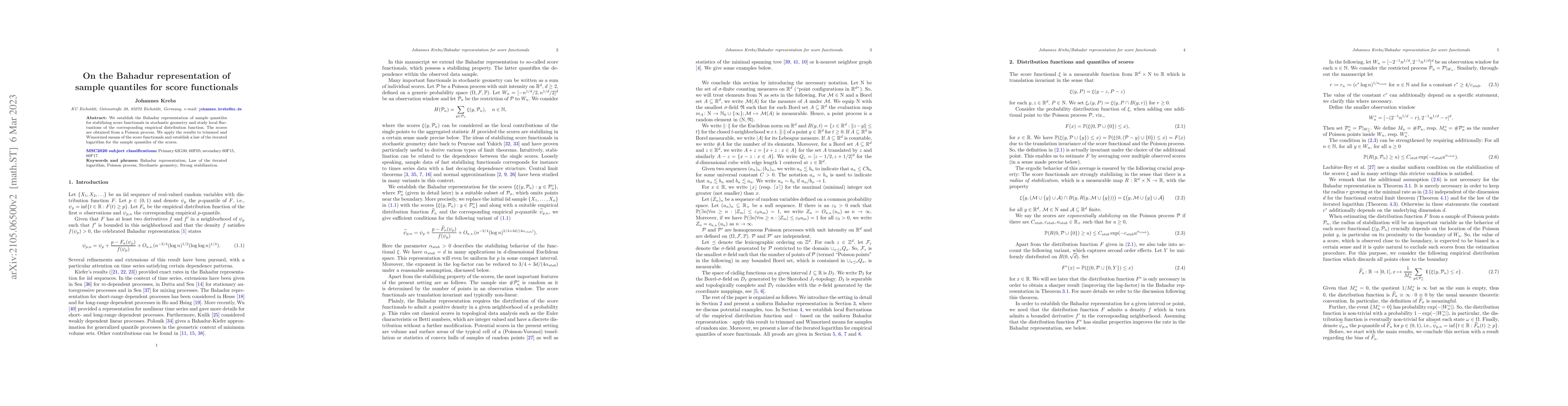 Thumbnail for On the Bahadur representation of sample quantiles for score functionals
