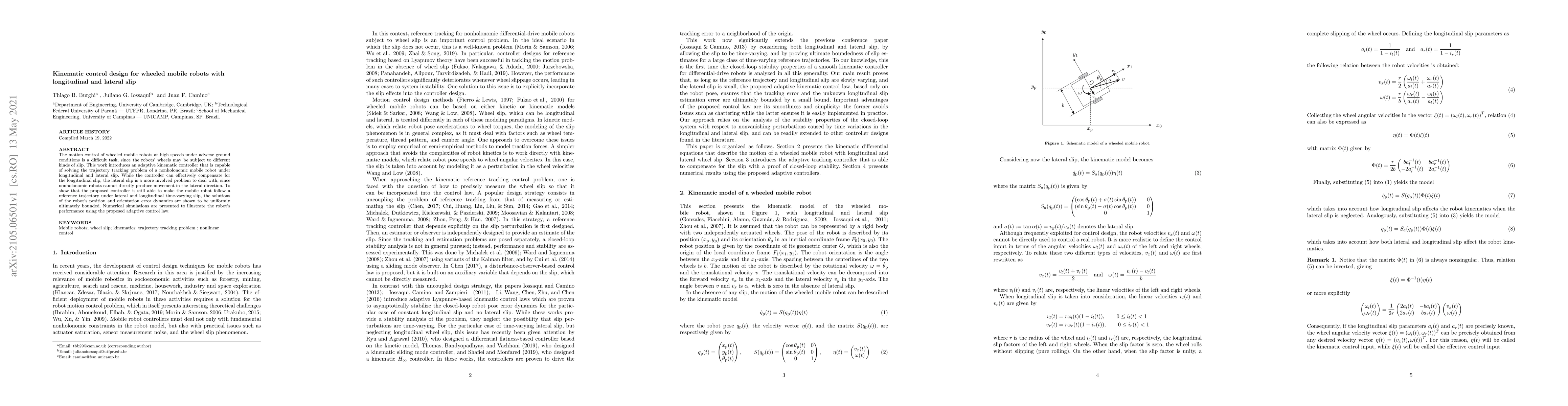 Thumbnail for Kinematic control design for wheeled mobile robots with longitudinal and
  lateral slip
