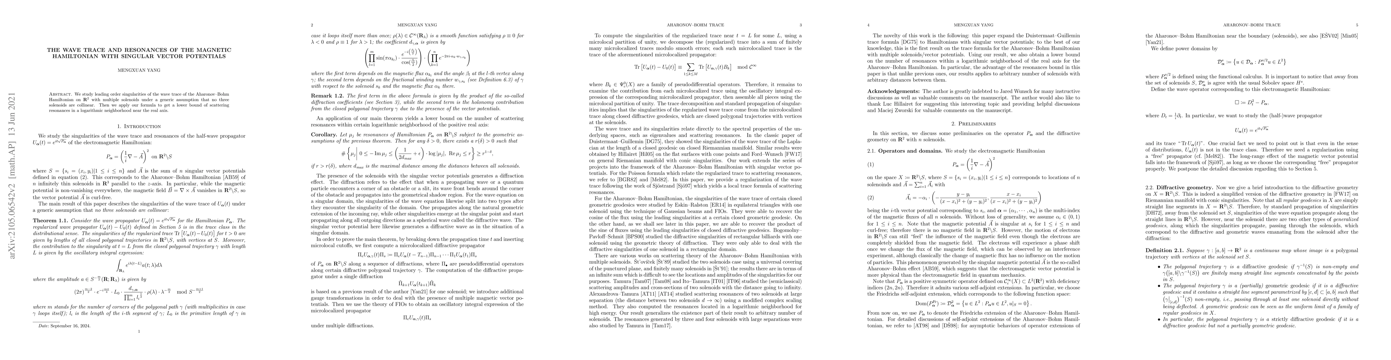 Thumbnail for The wave trace and resonances of the magnetic Hamiltonian with singular
  vector potentials